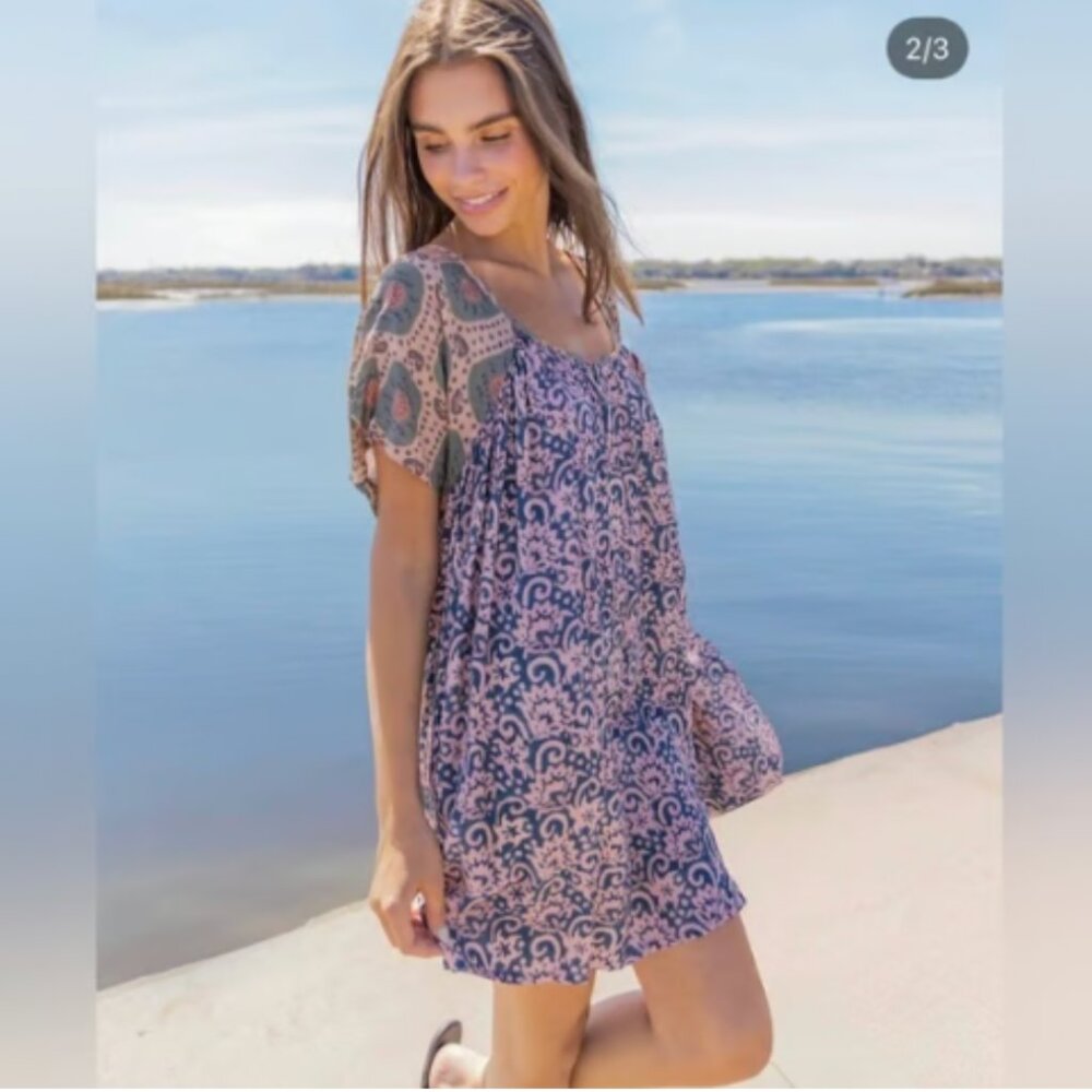 Natural Life Summer Mini Dress – Abstract Vines – Size Medium